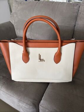 LOULU Two-Tone Cream and Tan Leather Tote Bag